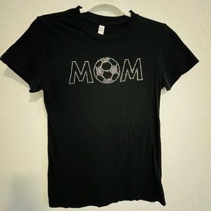 Soccer Mom Soccer Ball Silver Bling Rhinestones Short Sleeve Tee Shirt Black Med